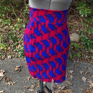 LuLaRoe Cassie Pencil Skirt Red Blue Elephants XL